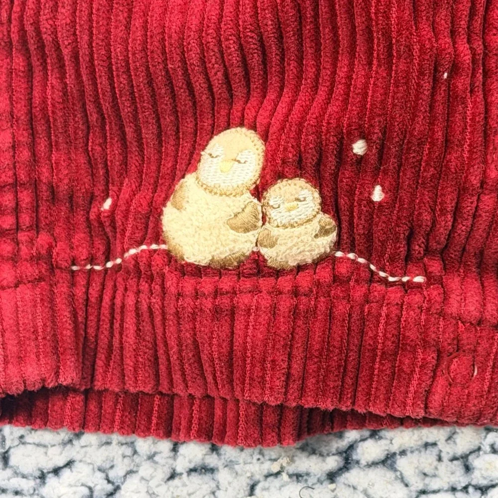 Gymboree Corduroy Overalls Baby Boy 6-12M Red Cotton Plaid Lined Vintage Penguin